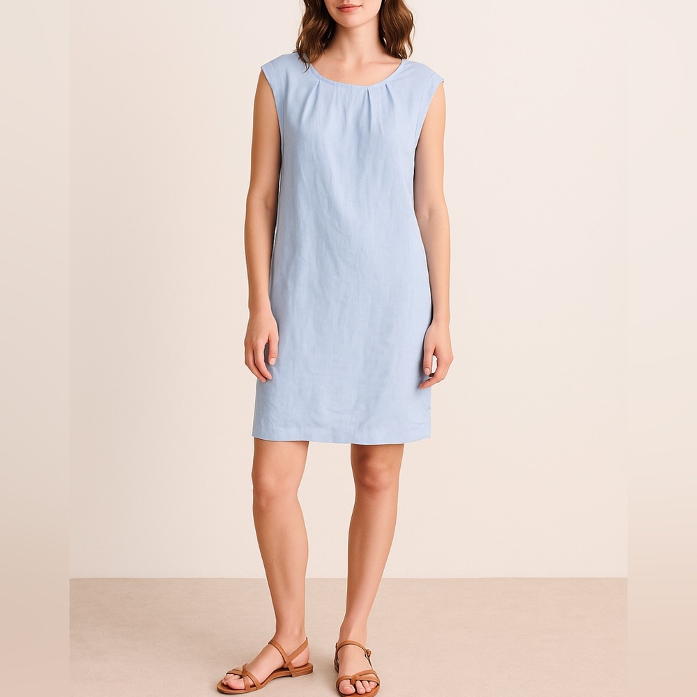 Zyga Powder Blue Linen Sleeveless Shift Dress